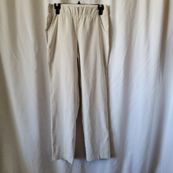 Max Studio Striped Tan White Stretchy Medium Pants Women's slacks pockets EUC - Picture 1 of 7